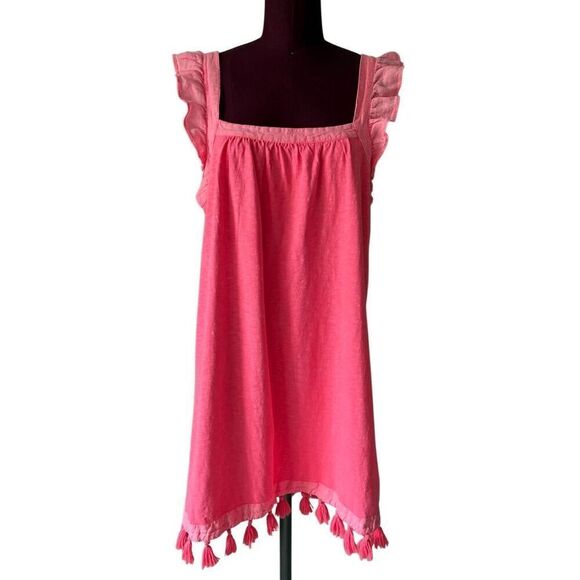 Vineyard Vines Ruffle Linen Cover Up Mini Dress Neon Rose size L Sleeveless - Picture 1 of 7